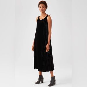 Eileen Fisher Crushed Velvet Full Length Sleeveless Maxi Dress Black Size XS